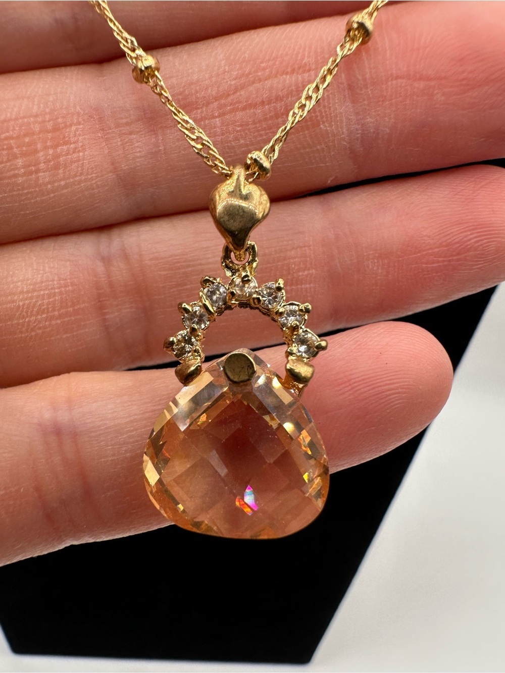 Gold-Tone Faceted Crystal Pendant Necklace - Women Jewelry - Picture 4 of 5